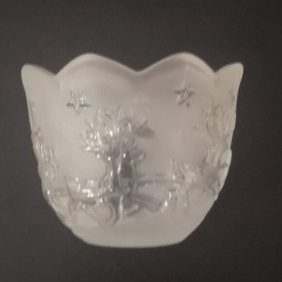 Walther Made in Germany Clear & Frosted Silent Night Pattern Glass Votive Holder - Picture 3 of 4
